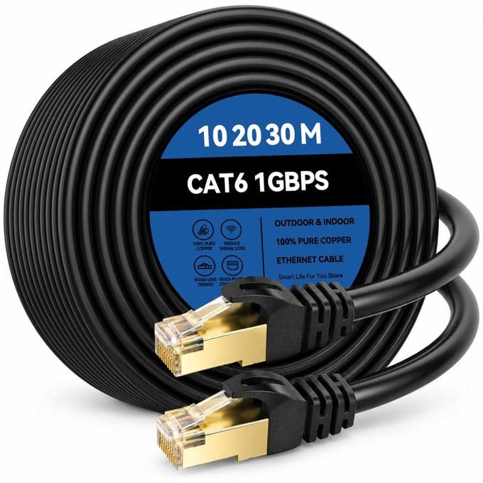 Cat 6 Ethernet Cable 10/20/30M, RJ45 High Speed Network Cord, Shield、ed Internet Cable for Router, Modem, PC, PS5, Xbox