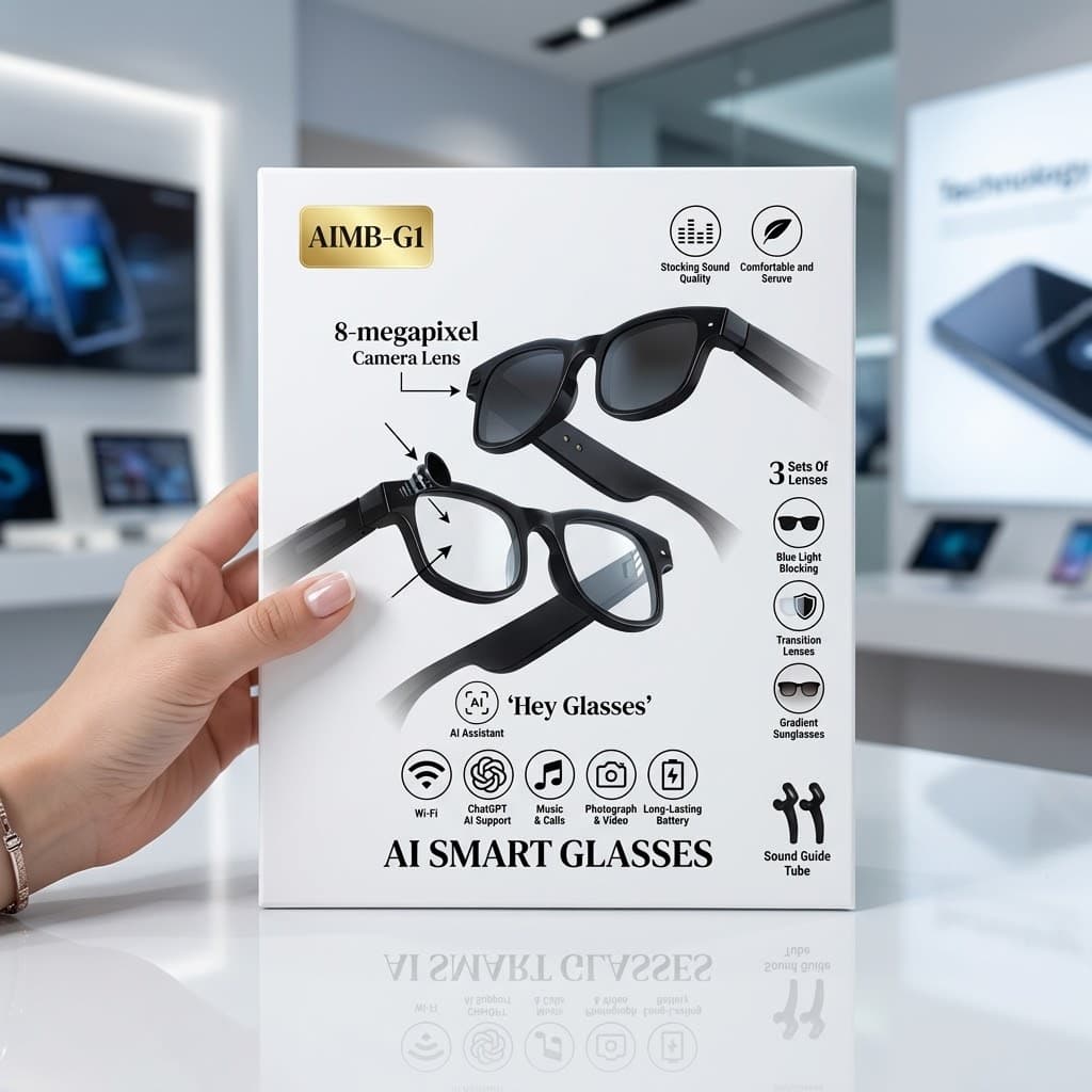 Original AIMB GI AI Smart Glasses, 1080p Camera, Real time AI Translation, Voice control & Chatgpt powered Hands Free intelligent Gadget