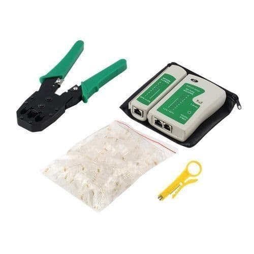 Cable Tester + Crimper + 100 RJ45 CAT5 CAT5e Connector Plug
